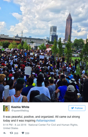 micdotcom:  Bloods and Crips stood together in solidarity during the Atlanta #BlackLivesMatter protests Incredible images from Friday night’s Black Lives Matter protest in Atlanta show members of the Crips and the Bloods — rival gangs with a history