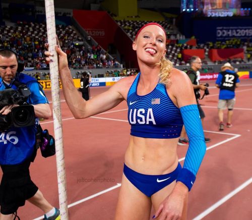 trackandfieldimage:  Sandi Morris, USA, fun at the 2019 IAAF