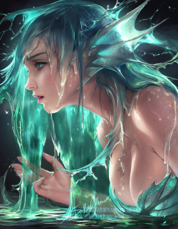 sakimichan:   Water mermaid ;3 experimenting with water hair.PSD+high