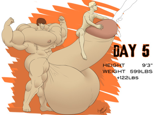 Itâ€™s Day 5! By now, David can barely walk anywhere now that his cock and balls are almost as big as he is. Though, as long he has a friend or two to keep him satisfied, he’ll be happy. The drive is now closed. Thank you everyone for contributing!