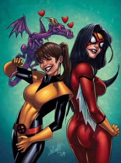 comicbookartwork:Kitty Pryde and Spider-Woman by Salvador Larroca