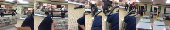 zumainthyfuture:  Trump supporter yells at African American #burgerking workers. Doesn’t end well. LMFAO dude in the white shirt put his stuff down and just stepped on that dude with ALL of his weight.  P.S.:The OP called the drunk asshole a Trump support