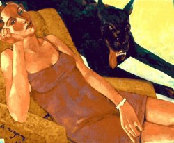 Lady with a Dog oil on canvas by Alexander Lufer, 1999