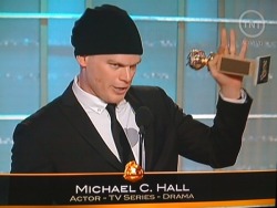 imgonnaletyoufinishbut:   sarcastic-icasm:   thedailywhat:   :( &amp; :) [twitpic.]       So Michael C. Hall beats cancer and wins a Golden Globe in the first month of the year.  What the hell can he possibly do the rest of the year that will equal to