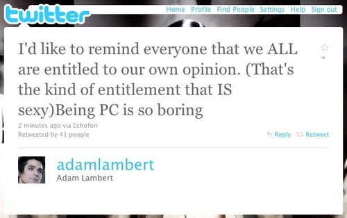 fuckyeahglamberts:  Point made.  I feel like you need a guide to Adam’s tweets in order to get them sometimes.  It’s like a 140-character serial novel.