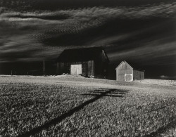 Two Barns and Shadow photo by Minor White, 1955