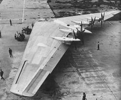 XB-35 Prototype 1 under tow prior to taxi tests at Northrop,