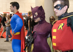 hellyescatwoman:  Superman, Catwoman and Robin - Comic-Con 2009