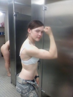 oif3rd:  U.S. Army girl showing her guns in the bathroom, nice