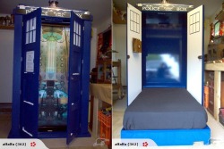 thedailywhat:  Badass Homemade Bed of the Day: Bid to own a one-of-a-kind TARDIS Murphy bed! Custom-built by a particularly talented Kiwi for his son, the bed comes complete with a working police light that projects the Southern Cross onto the ceiling,