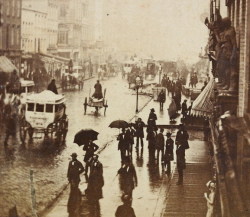 turnofthecentury:   Broadway - New York, on a rainy day in 1870.