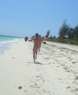 Best way to enjoy the beach - running naked after your mate,