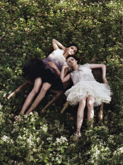 Sasha Pivovarova and Karen Elson by Steven Meisel for Vogue December