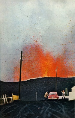 Eldfell erupting, Heimaey, Iceland, 1973 photo by Emory Kristof