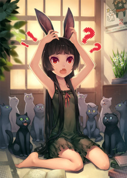 d-flag:  ! !? ? ?? animal ears arms up barefoot black cat