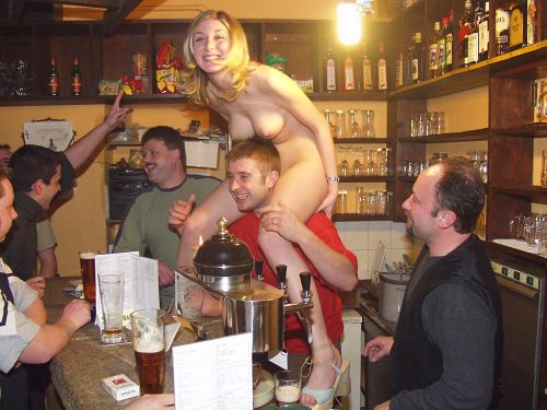 nakedgirlsdoingstuff:  Horsing around.  If my local bar was more like this, I’d learn to like the bar scene.
