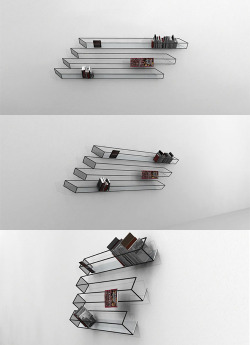 jonwithabullet:  Isometric Bookshelf “translated from 2D drawings