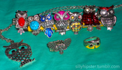 sillyhipster:  New owl jewelry I got today.<3 Crappy picture
