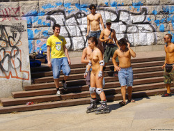 nakedgirlsdoingstuff:  On rollerblades.