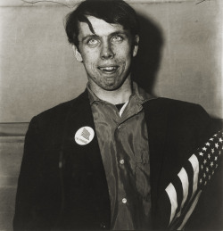 patriotic young man with flag, NY photo by Diane Arbus, 1967