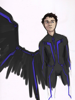 Really quick sketch of Tron!Cas, trying to lay out what his suit