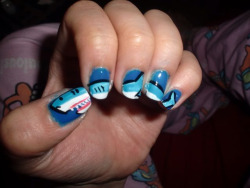 vanessabeezneez:  Great White Shark nails done by me. 