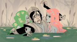 kippery:  girl soldier is pulled in a pond by horny mermaids 