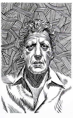 eatsleepdraw:  India ink on paper. Portrait of composer Philip