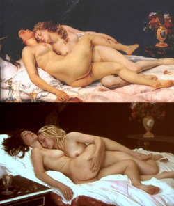 happylambie:  Courbet painting re-enacted by nude models 