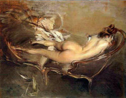 giovanniboldini:Reclining Nude on a Daybed, ca 1900.