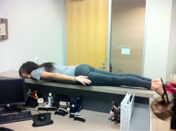 Planking on @sneaks_n_bows’ office desk!