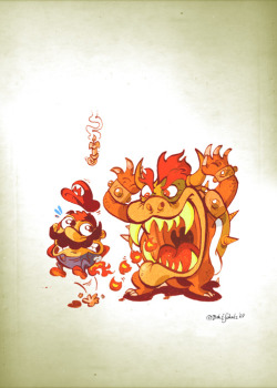 theawkwardgamer:  Little Bowser Attacks Mario // Artist: Themrock
