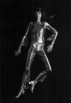 witchesandslippersandhoods:Francoise Hardy wearing Paco Rabanne,