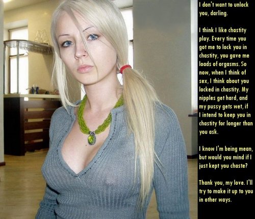 multiperv:  thenakedhusband:  (via Devalued Submisive Males (Sale Now On))  I wonder what the “other ways” are.  More cooking?  More control of the remote? Her doing more chores so he just has to be her chastised, longing sex toy?Does she dress