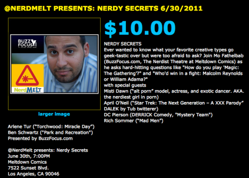 If you’re in the LA area, PLEASE come see me @NerdMelt! There’s even a @Nerdist podcast recording afterwards! http://bit.ly/ksplts (I LOVE the way they credited me!)