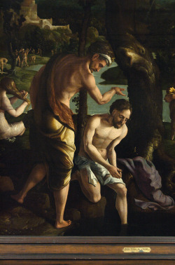 vaxhuvuden:  Jan van Scorel, baptism of Jesus by St. John, detail. 