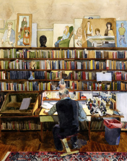 workspaces:  Alasdair Gray at work in his Glasgow flat | illustrated