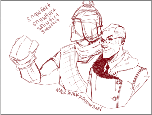 kassafrassa:  started as just a doodle of medic then snowfortideamedic then heavy popped up because i apparently can’t draw one without the other wip, will post finished when done  Urge… to make… Medic’s coat… for winter cosplay