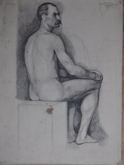   Lambert M Jansen (1891-1965) - A male nude - Charcoal on