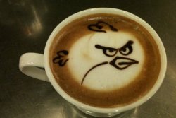 archiemcphee:  Hey, there’s an Angry Bird in your coffee! [via