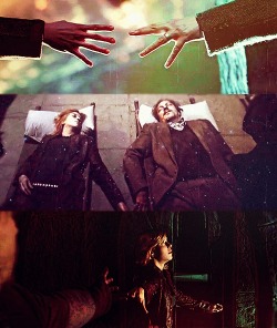sarahthevampyrslyr:  Remus and Tonks, pale and still and peaceful-looking,