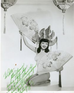 burleskateer:  Barbara Yung A photo from Patti Waggin’s personal scrapbook collection.. Given to her by fellow performer, Barbara Yung.. It’s personalized: “It’s a pleasure working together – hope I’ll have the pleasure of working with you
