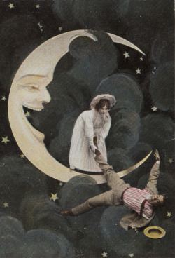 mote-historie:  Falling from the moon - Victorian Postcard 