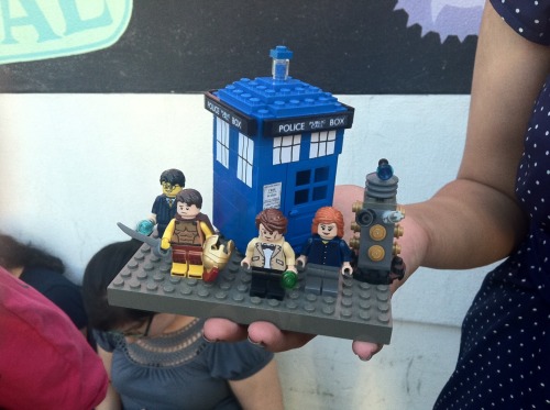 Waiting in line for the Doctor Who signing. With amazing people. Edrick is super ultra skilled in Lego-ry and made the TARDIS for Matt and Karen to sign. The TARDIS spins. It’s amazing!