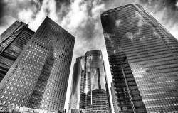 black-and-white:  Shiodome Buildings (by tokyololas) 