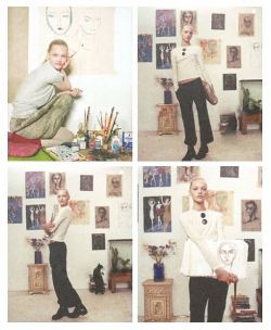 Sasha Pivovarova with her artwork in Teen Vogue