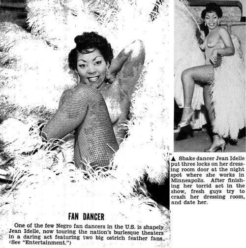 vintageblackbeauty:  Jean Idelle, Fan/Shake Dancer Jet Magazine Photo, 1953 & 1954 
