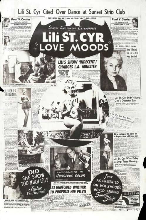 tumblradas:  Love Moods (1952) Promotional material for the film featuring Lili St. Cyr.. 