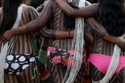 jaimorgan:  Kayapo Indians stand in a line during a ritual dance