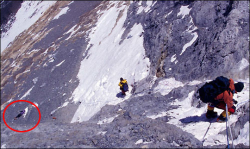 lapinou:  “Mt. Everest has around 200 dead bodies on the mountain. It is nearly impossible for recovery of a body off the mountain. Most of the bodies are in the same exact position they were when they died. Perfectly preserved in time because of the